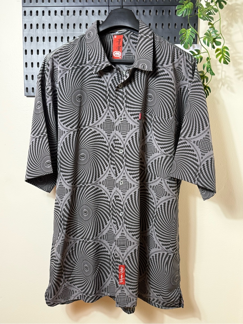 Vintage Marc Ecko Ecko Unltd Shirt Men’s L Gray Optical Illusion Y2K Hip Hop